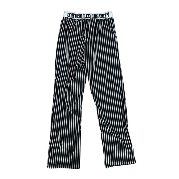 Controlled Insanity Oreo Pinstripe Pants Pull on Drawstring Black Gym Lifting S - Picture 3 of 15
